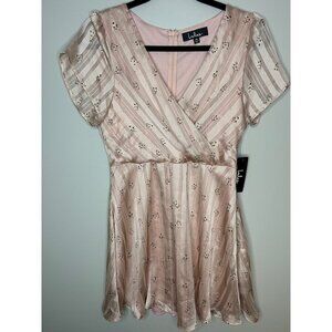 Lulu's Elegant Edith Blush Pink Floral Print Satin Skater Dress Women's Sz M NWT